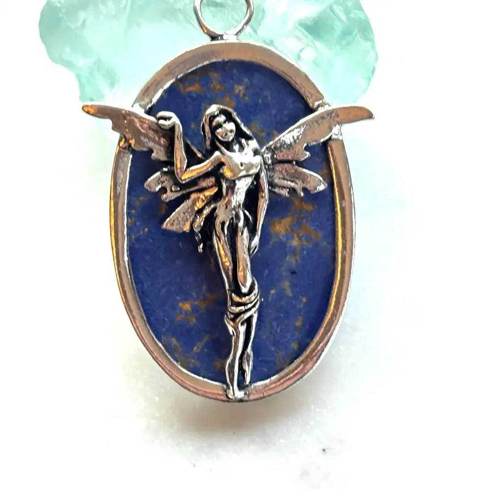 Copper Turquoise Silver Fairy Pendant
